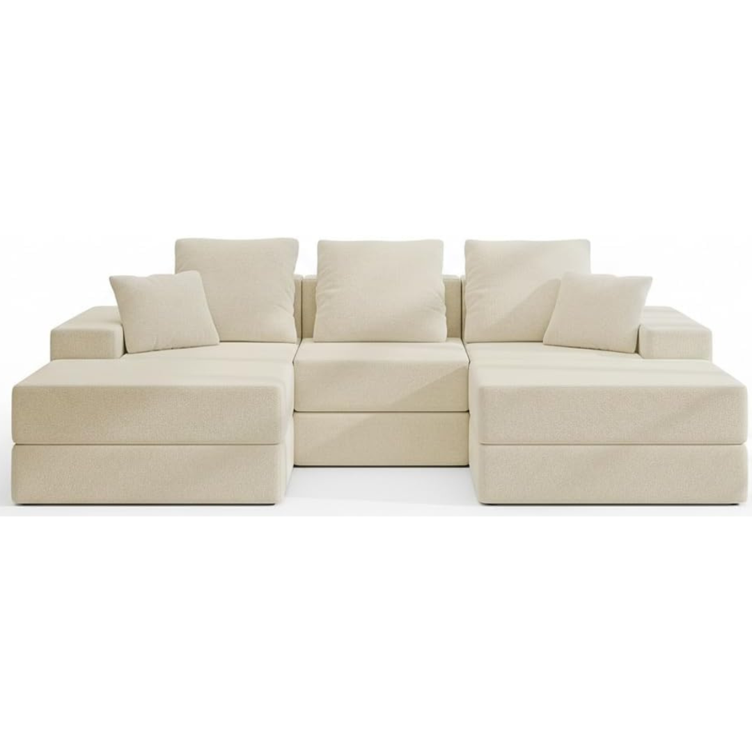 101" U-Shaped Cloud Sectional Couch W/ Reversible Chaise & 2 Ottoman
