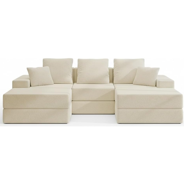 101" U-Shaped Cloud Sectional Couch W/ Reversible Chaise & 2 Ottoman