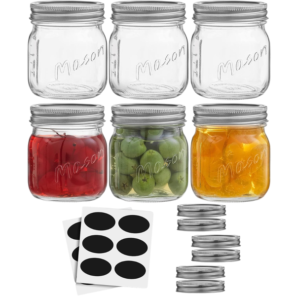 6-Pack 8 oz JoyJolt Mason Jars With Lids