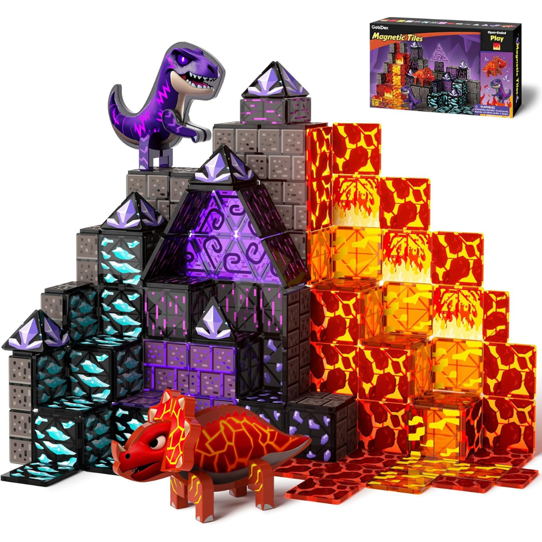 Dinosaur Toys Magnetic Tiles Lava Cave Dinosaur World Set