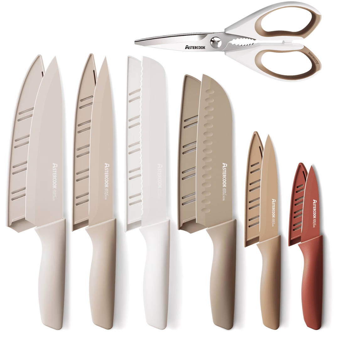 7-Piece Astercook Stainless Steel Chef Knife Sets W/ 6-Blade Guards