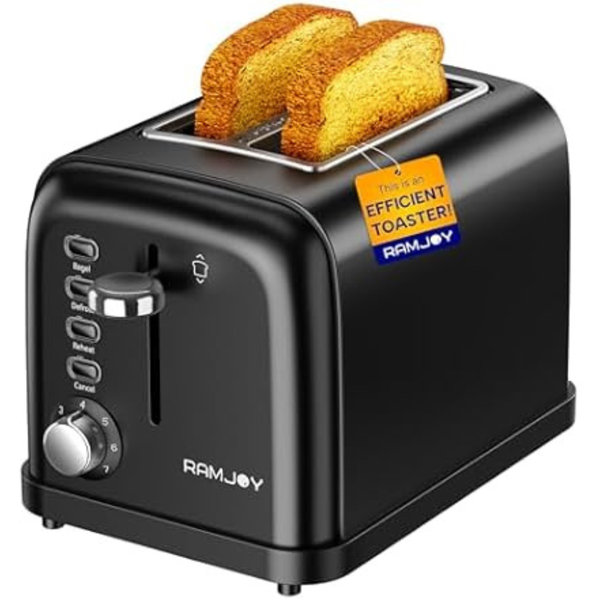 Ramjoy 900W 7 Shade Settings Stainless Steel 2-Slice Toaster