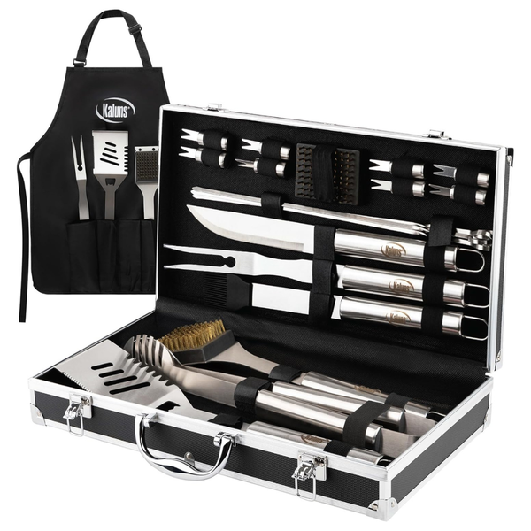 21-Piece Kaluns Premium Stainless Steel Grill Set With Aluminum Case And Apron