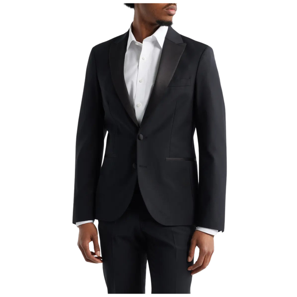 Open Edit Men's Peaked Lapel Stretch Wool Blend Tuxedo Jacket