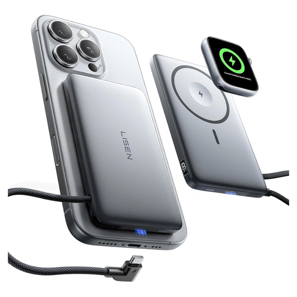 10000mAh Lisen MagSafe Wireless Magnetic Power Bank W/Built-In Cable