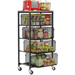 4-Tier Goovilla Kitchen Metal Rolling Utility Cart With Drawers
