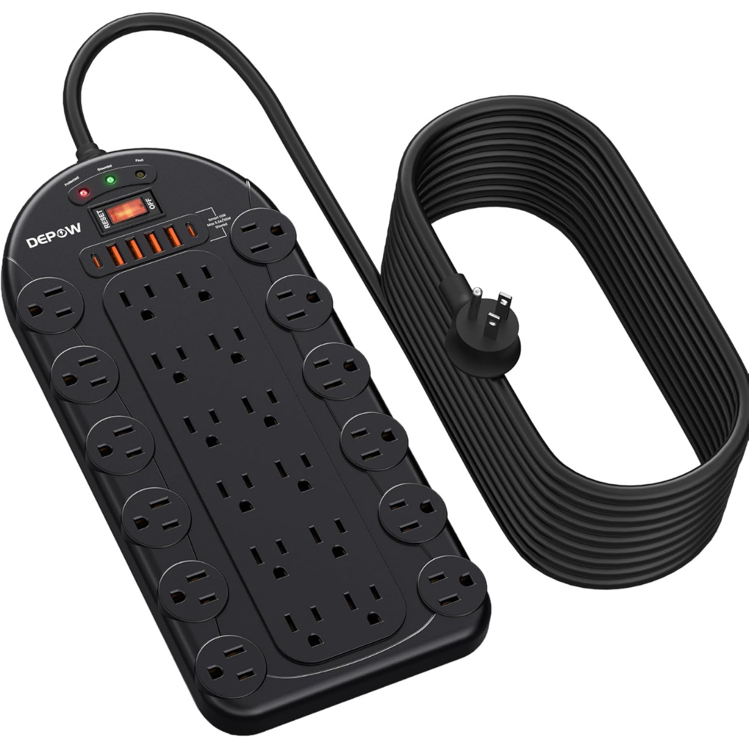 15ft Power Strip Surge Protector With 6 USB Ports (2 USB-C)