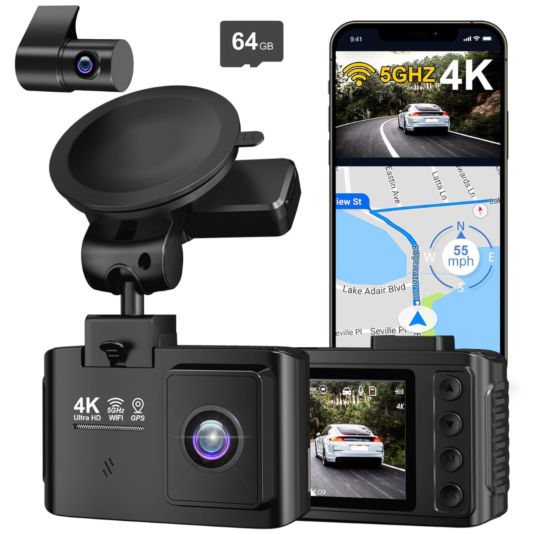 4K+2.5K Dual Channel Front And Rear Dash Cam With 64GB Card