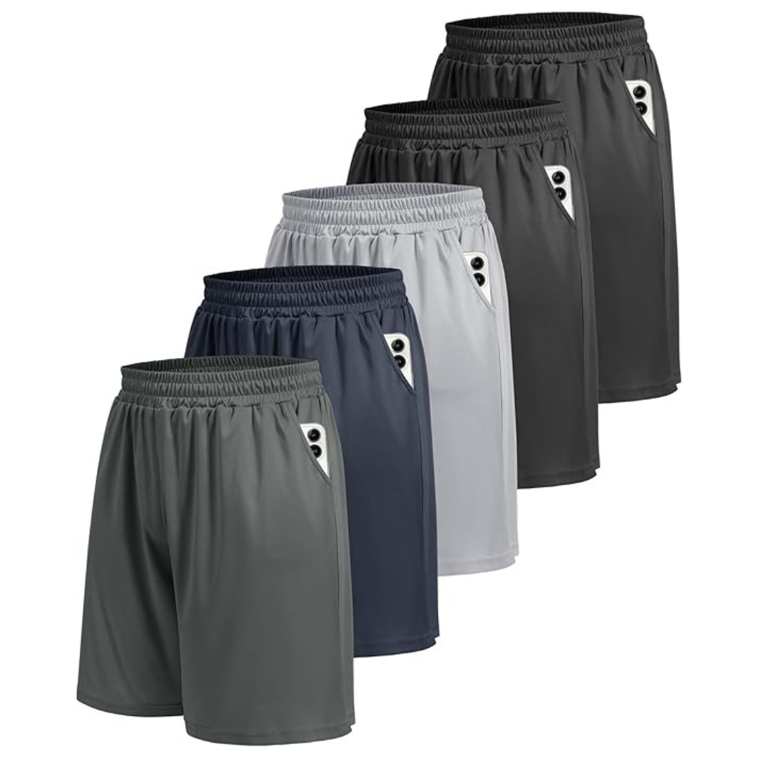 5-Pack Boojo Men's Quick Dry Athletic Gym Shorts With Pockets