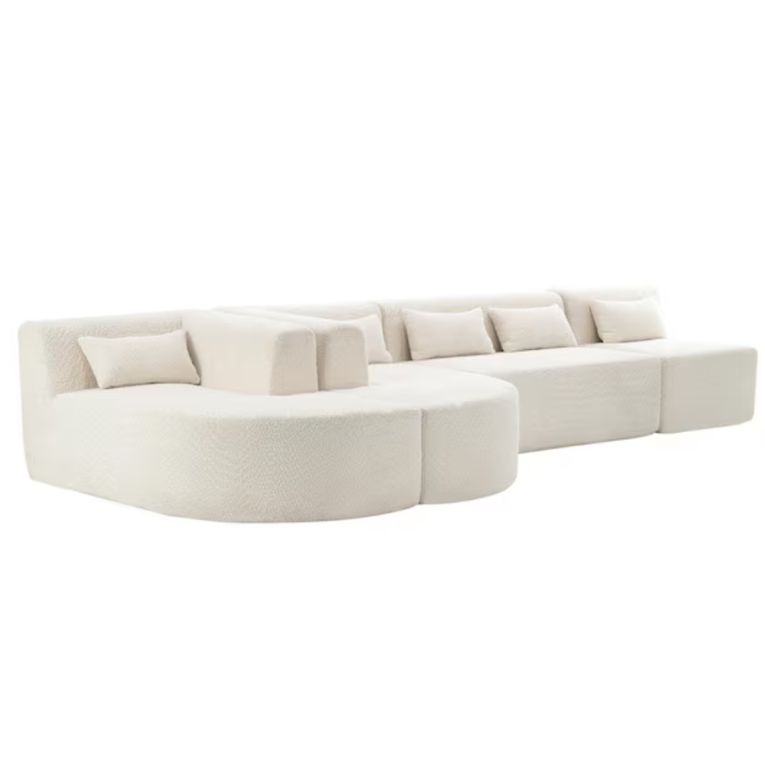 143.7" L-Shaped Straight Arm Boucle Fabric Sofa