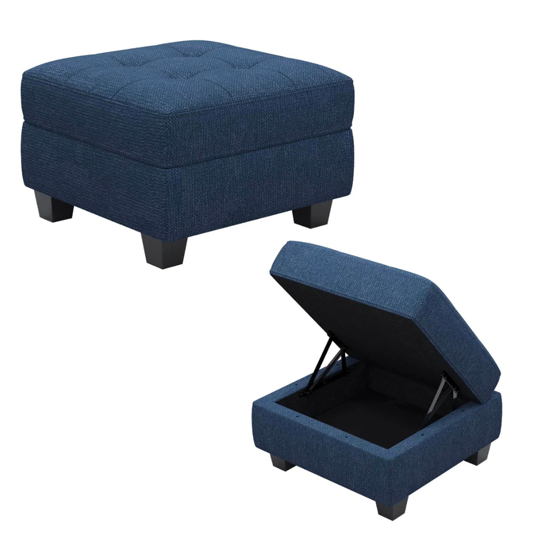 Everly Quinn Buckleton Linen & Velvet Upholstered Storage Ottoman