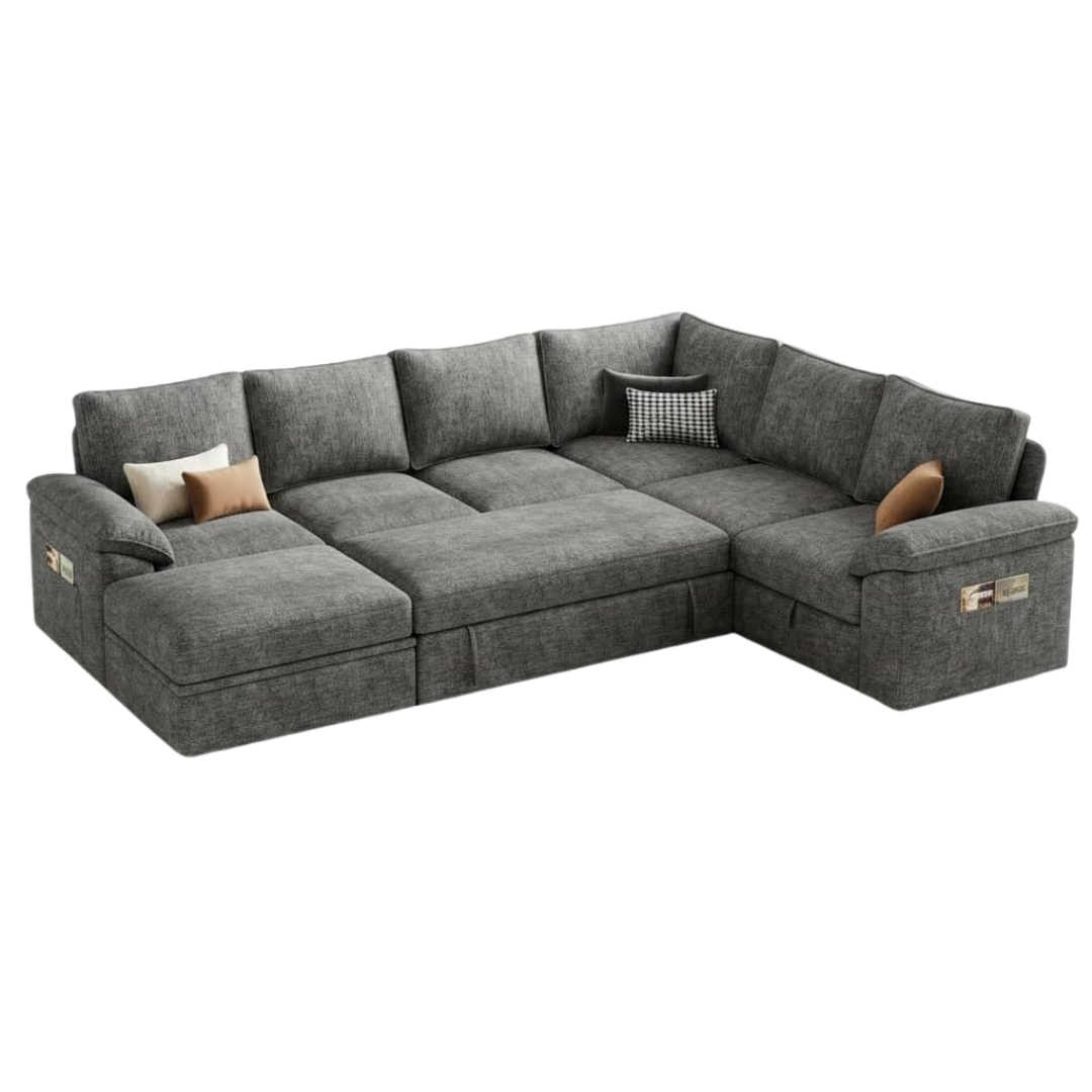 108" 7 Seat U Shaped Sectional Sleeper Sofa With Pull Out Bed