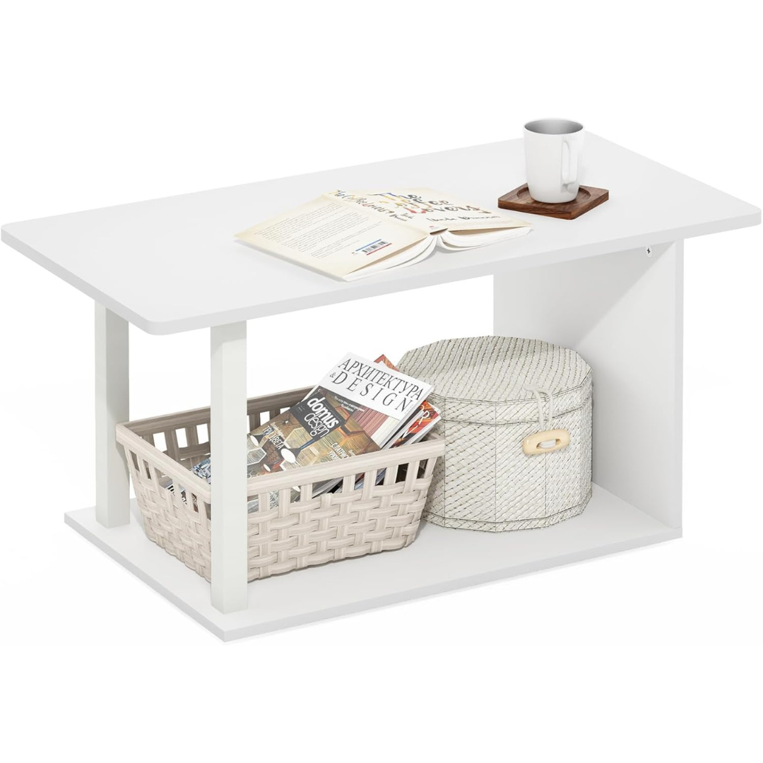 2-Tier Modern Basic Coffee Table with Open Shelf