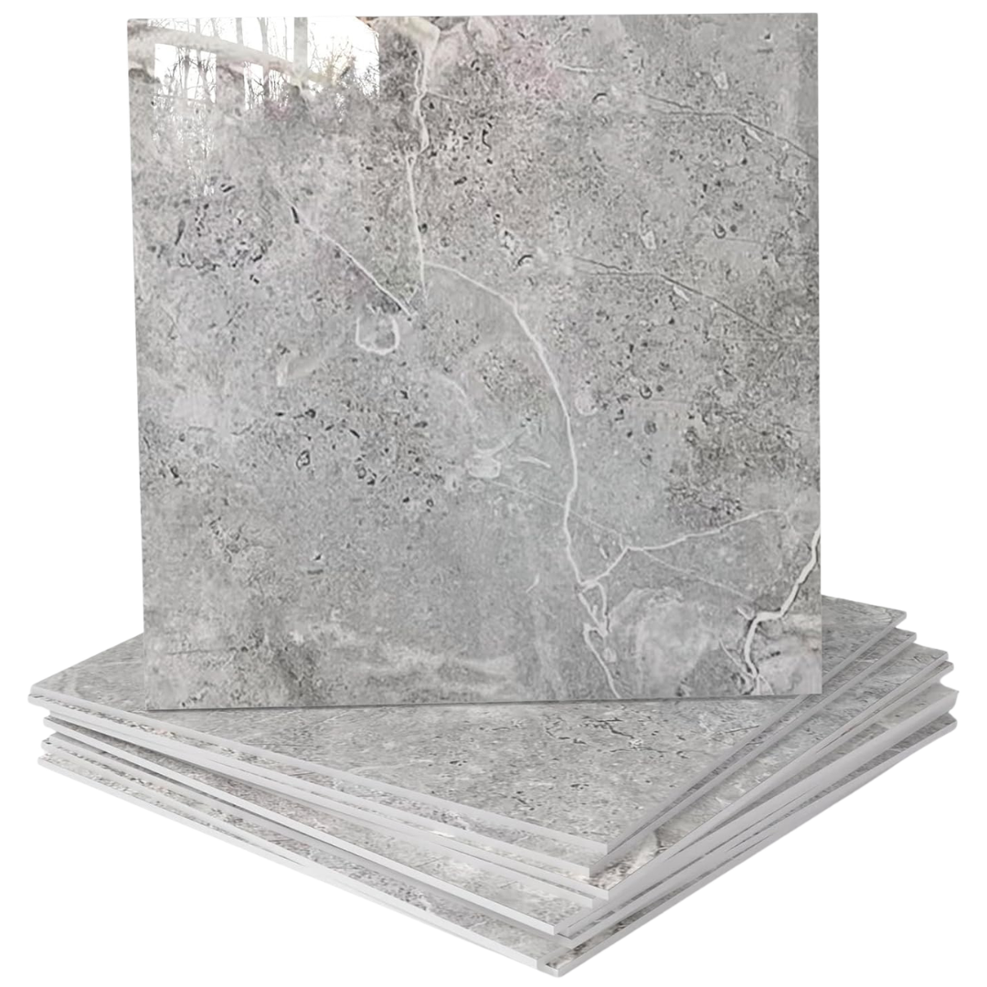 10-Pack Peel and Stick Grey Marble Tiles