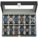 12-Slot Watch Case Organizer with Large Glass Lid