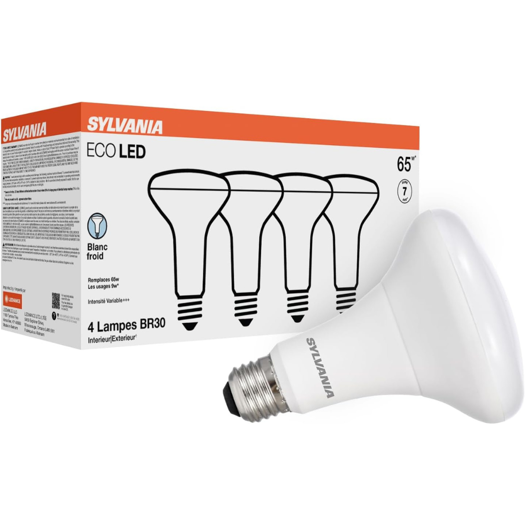 4-Pack Sylvania 9W ECO LED BR30 Dimmable 650-Lumen Light Bulb
