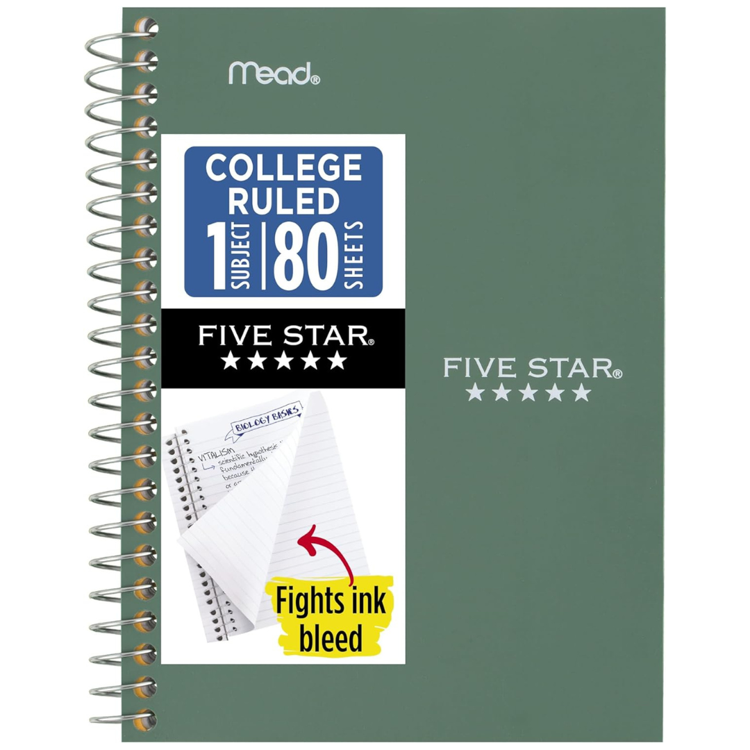 80-Sheet Five Star Spiral College Ruled Personal Size Notebook (7" X 4-3/8")