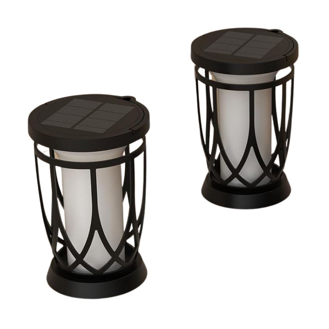 2-Pack Waterproof Outdoor Solar Lanterns With Flickering Flame Effect