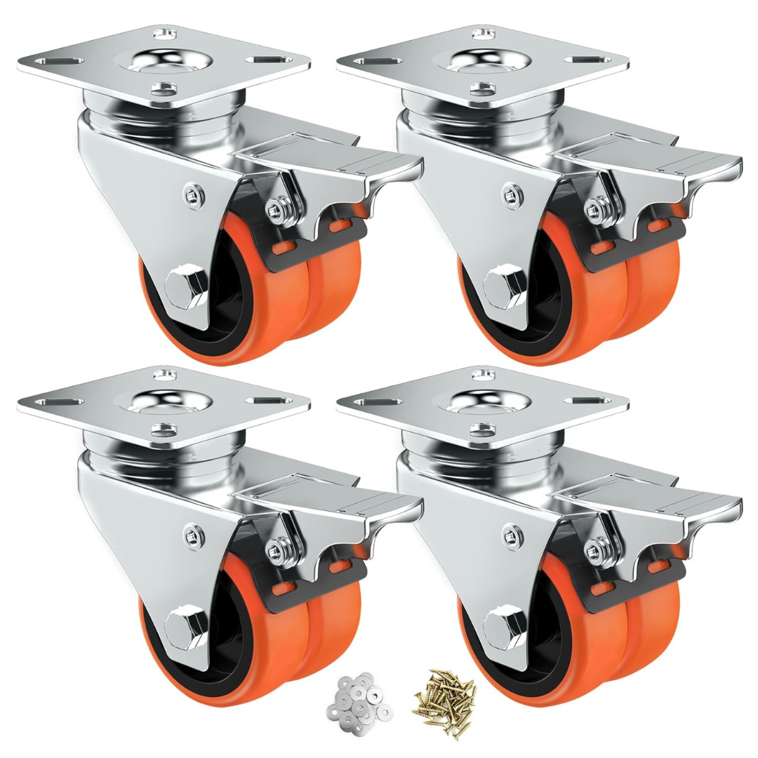 4-Pack 2" Dual Caster Wheels With Brake (Up To 450lbs)