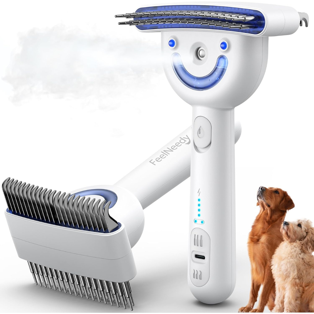 FeelNeedy Dual-Sided Dematting & Deshedding Steam Dog Brush