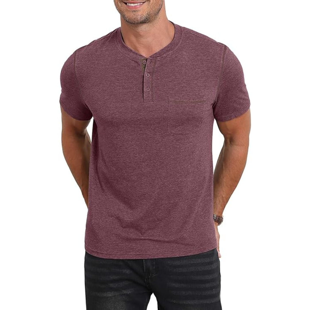 Men's Henley Short Sleeve Cotton Casual T-Shirt (multiple Color Options)