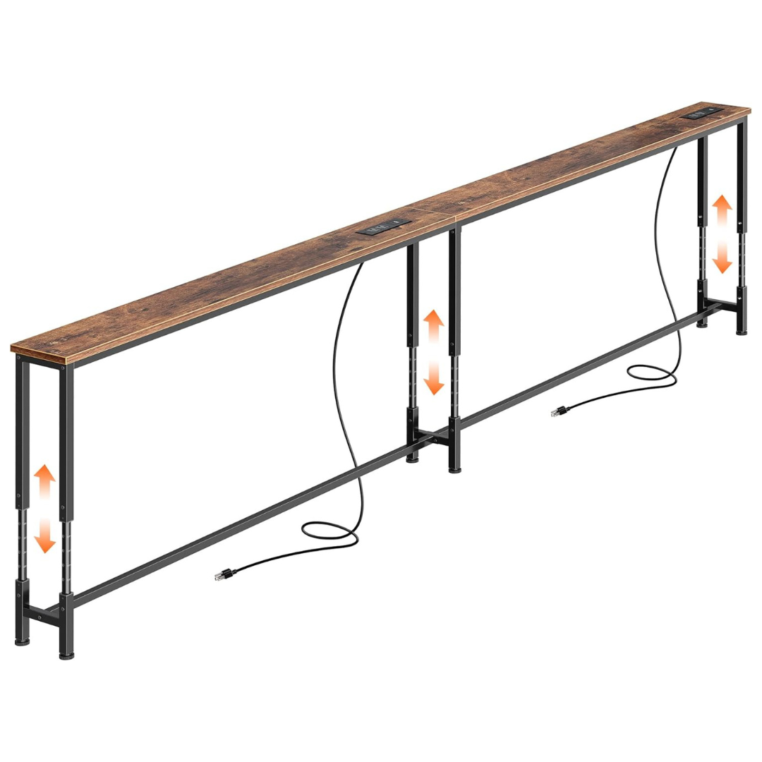 102.4" Height Adjustable Sofa Table With Power Outlets (USB-C/A & AC Ports)
