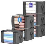 6-Pack 90L Foldable Clothes Organizers Storage Bags W/ Reinforced Handle