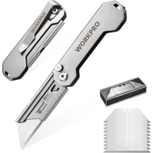2-Pack Workpro EDC Folding Utility Knife w/ Belt Clip & 10 Blades