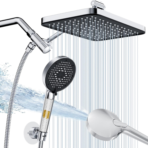 12" Wide Rain Shower Head with Filtered Handheld Combo