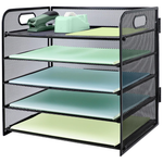 Iougdsec 5 Tier Metal Mesh Desk File Organizer with Handle
