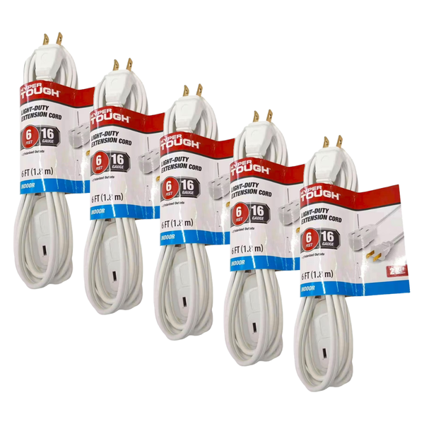 5-Pack Hyper Tough 6ft 16AWG Indoor Household Extension Cord