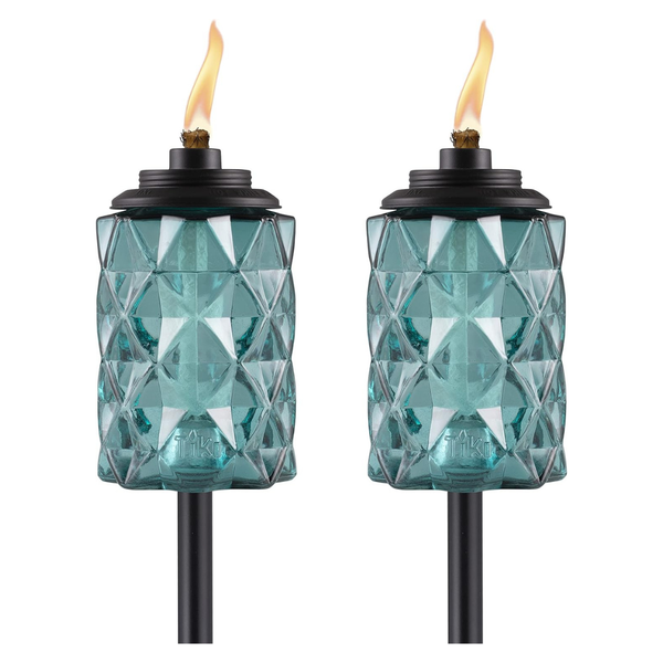 2-Pack TIKI Topaz Blue Glass 65" Outdoor Decorative Torches