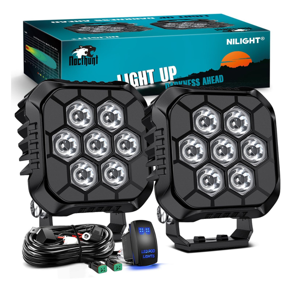 2-Piece Nilight LED Pod Light W/16 AWG Rocker Switch