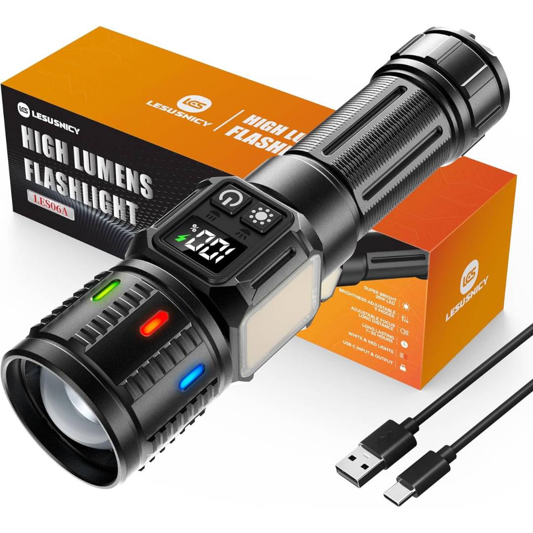 100000-Lumen Rechargeable LED Flashlight With Red Light