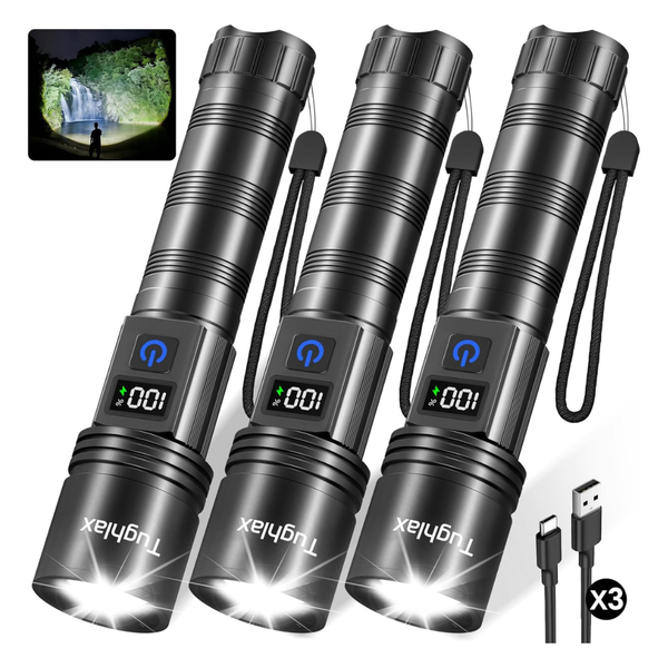 3-Pack 5-Modes High Lumens Super Bright Rechargeable Flashlights