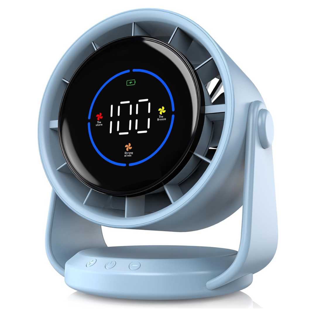 7.5" Rechargeable 100-Speed Quiet Turbo Desk Fan W/ Digital Display