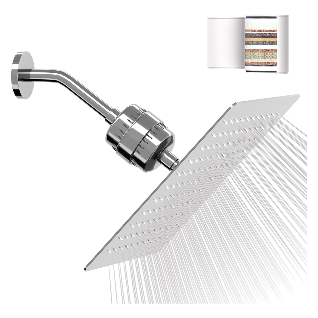 10" 20-Stage Filtered Rain Shower Head W/ 2-Filter Cartridges