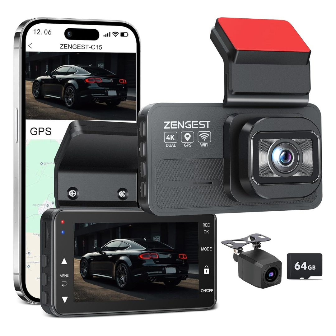 Zengest 4K+1080P Dual Dash Cam W/ 5G WiFi & 24H Parking Mode