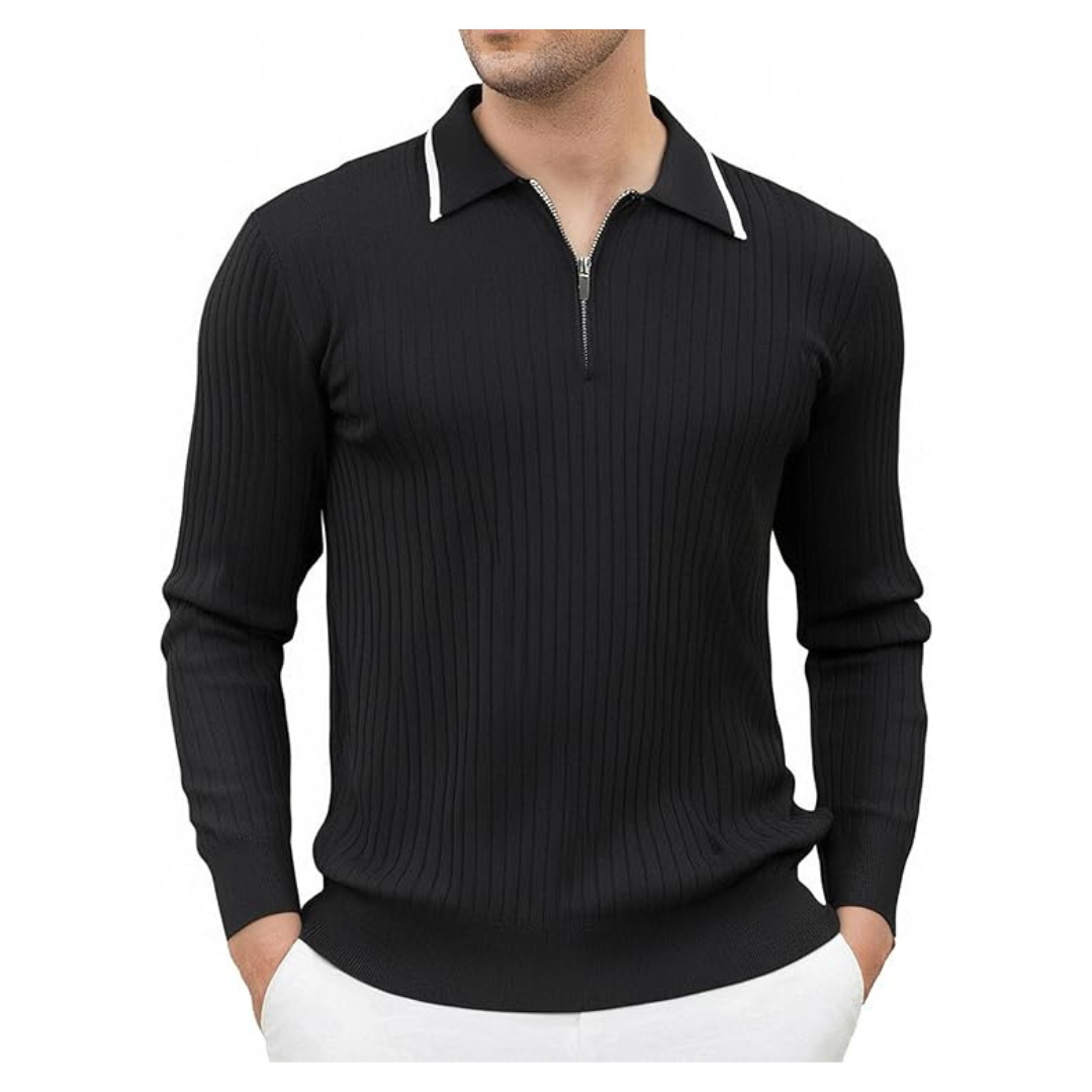 Men's Long-Sleeve Ribbed Knit Polo Shirt (Various)