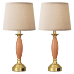 2-Pack 22.5" Seealle Dimmable Metal Wood Touch Table Lamps W/ USB C+A