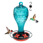 Hand-Blown Blue Glass Hummingbird Feeder