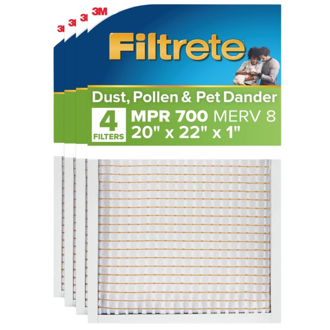 4-Pack Filtrete 20x22x1 Air Filter MERV 8 Pleated AC & Furnace Filter