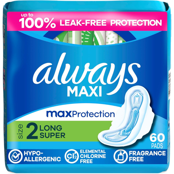 60-Count Always Women's Size 2 Maxi Feminine Pads With Wings