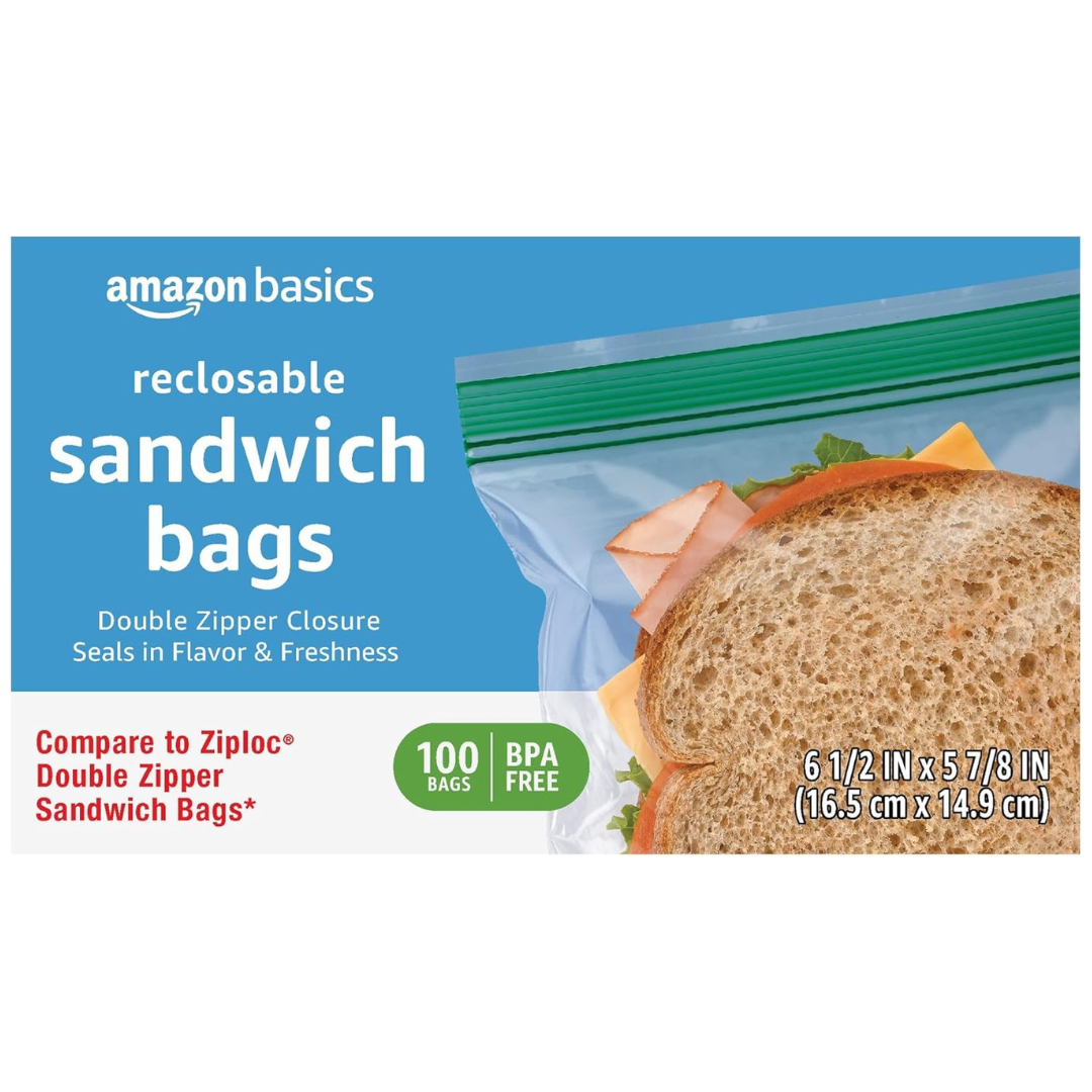 100-Count Amazon Basics Double Zipper Sandwich Storage Bags