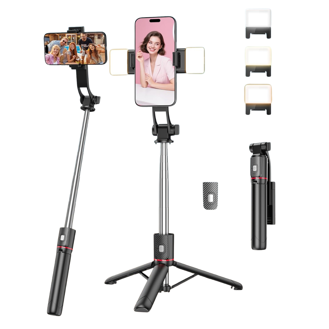 40" Lightweight Foldable Selfie Stick Tripod Stand W/ Light & Wireless Remote
