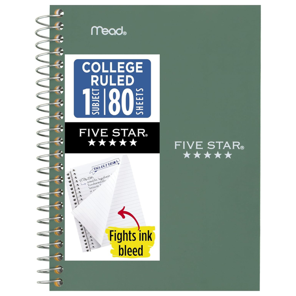 80-Sheet Five Star Spiral College Ruled Personal Size Notebook (7" X 4-3/8")