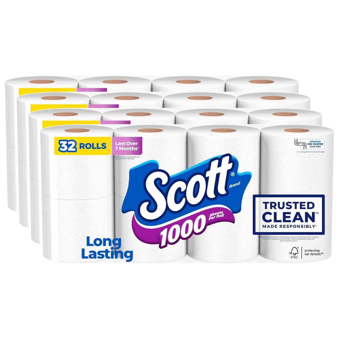 32-Pack Scott 1000 Septic-Safe 1-Ply Toilet Paper Rolls