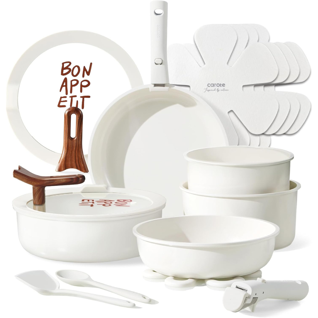 18-Piece Carote Ceramic Non Stick Pots And Pans Cookware Set (2 Colors)