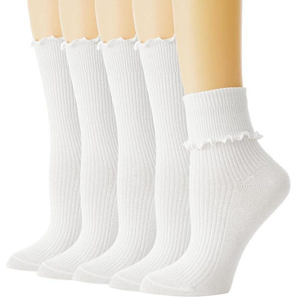5-Pack BISOUSOX Girls & Womens Ruffle Socks (White)