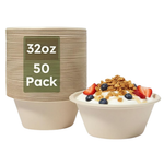 50-Pack 32 oz Compostable Bagasse Paper Soup Bowls